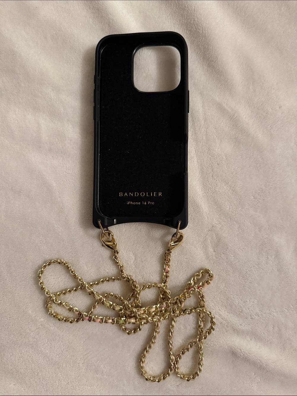 Bandolier Wallet iPhone 16 pro Case with Gold Chain Strap - Cream Floral - Picture 2 of 4